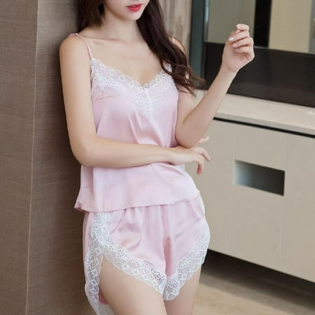 

Promotion Clearance New Women s Silk Satin Pajamas Set Sling Simulation Silk Pajamas Casual Wear M~XL