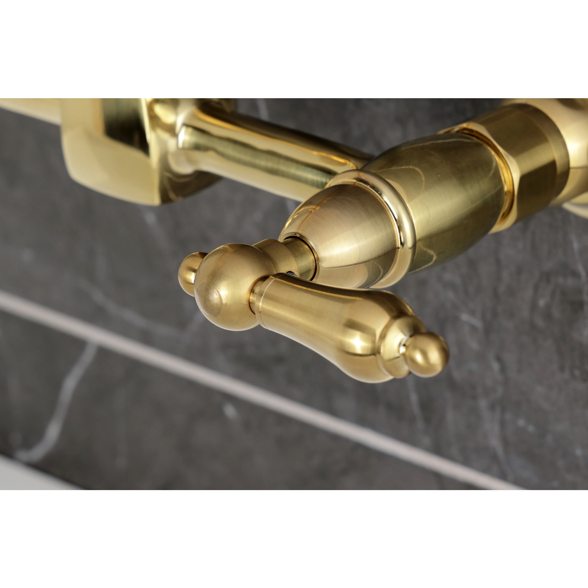 Kingston Brass KS1247AL Heritage Double-Handle Wall-Mount Bridge Kitchen Faucet, Brushed Brass