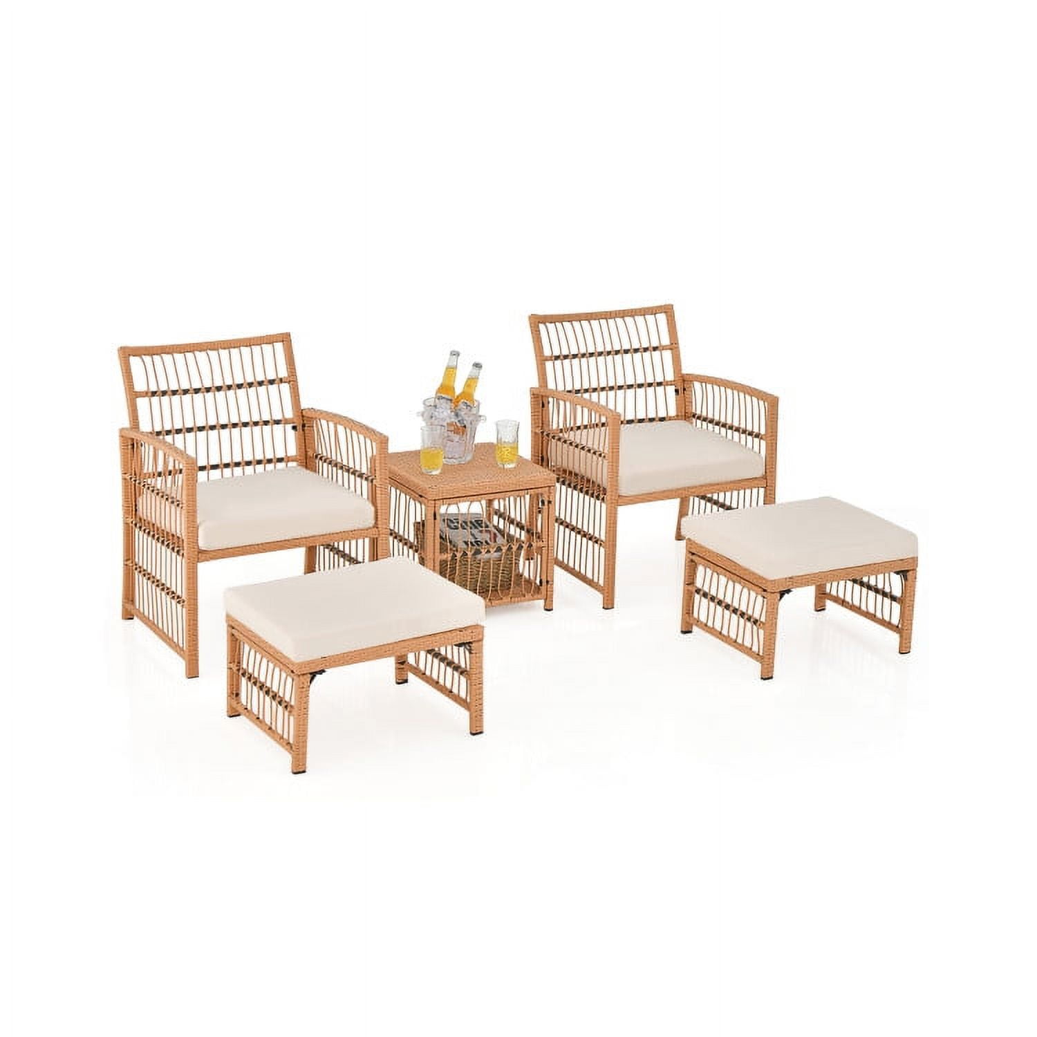 Aimee Lii 5 Pieces Patio Wicker Conversation Set, Outdoor Patio Furniture Set, Natural Aimee Lii 5 Pieces Patio Wicker Conversation Set, Outdoor Patio Furniture Set, Natural