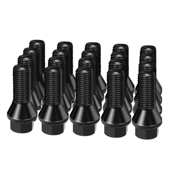 dynofit 14x1.5 27mm Shank Aftermarket Lug Bolts, 20pcs Solid Black Conical Seat Studs for A1 A2 A3 A4 A5 A6 A7 A8 S1 S2 S3 S4 S5 S6 S7 S8, Fit CC Golf Jetta Lavida Se Boxster Cayman Macan Panamera