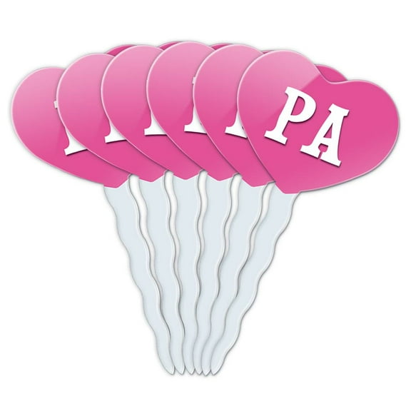 PA Heart Love Cupcake Picks Toppers - Set of 6