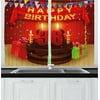 36th Birthday Curtains 2 Panels Set, Celebration Party with Cake Candles and Presents Happy Birthday Print, Window Drapes for Living Room Bedroom, 55W X 39L Inches, Red and Burgundy, by Ambesonne