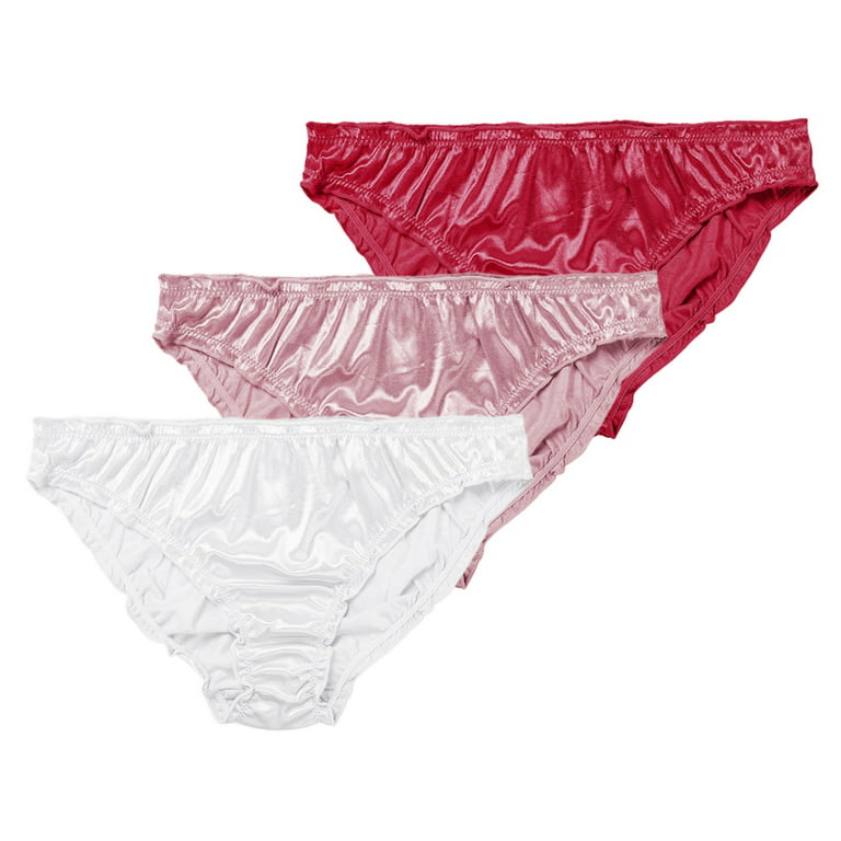 Spdoo 3 Pack Satin Panties For Women Low-Waist Ruffle Milk Silk Underwear  Comfortable Bikini Briefs Elastic Ladies Underpants Lingerie