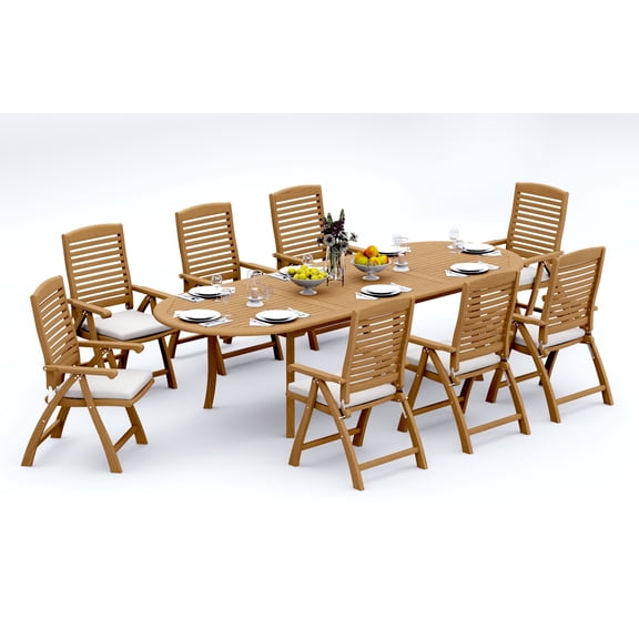 Grade-A Teak Dining Set: 8 Seater 9 Pc: And 8 Ashley Arm Chairs Outdoor Patio WholesaleTeak #51AS2608