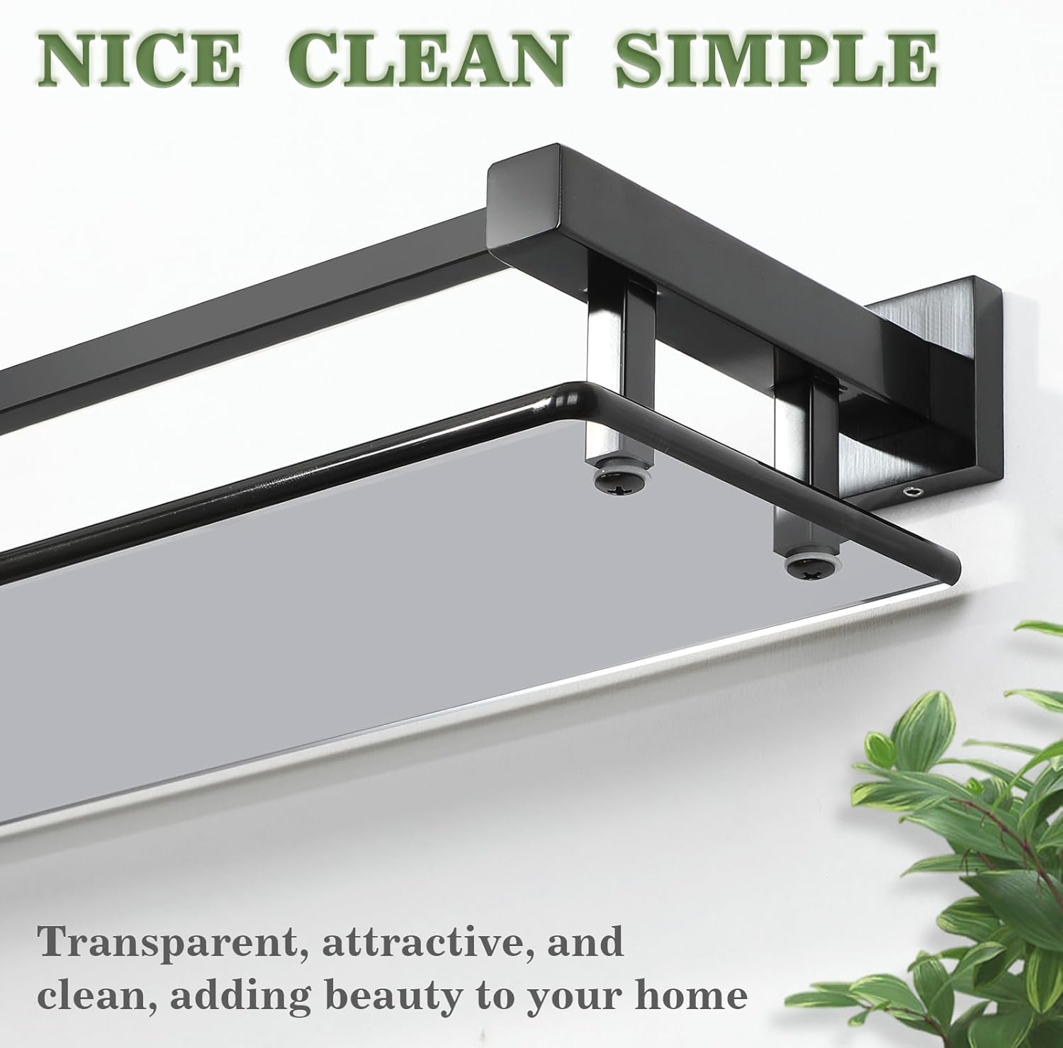 Bathroom Glass Shelf with Stainless Steel Railing, Polished Chrome Small Tempered Glass Floating Wall Shelf Over The Toilet, 16 inch