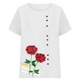 thumbnail image 4 of XUNKUSGA Womens Tops Oversized Crew Neck Short Sleeve Women's Blouses Soft Comfortable Cotton Linen Boho Tops for Women Fashion Printed Going Out Tops S-2XL White, 4 of 5