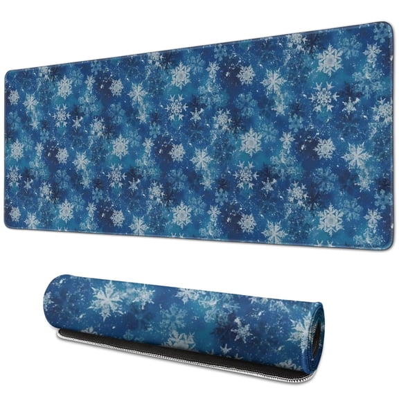 Long Mouse Pads for Desk,Blue Christmas Snowflake Pattern Desk Mats on Top Of Desks, Desk Mouse Pad Extra Large with 3mm Non-Slip Base and Stitched Edge for Gaming,Office,Work,Home 31.5x11.8in