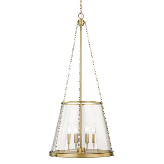 341P18-RB-Z-Lite-Prescott - 4 Light Pendant In Industrial Style-39.25 Inches Tall and 18 Inches Wide-Rubbed Brass  Finish    -Traditional Installation
