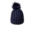thumbnail image 3 of Women's Cable Knit Winter Warm Pom-Pom Knit Beanies with Rhinestone Accent Design, Navy / Silver, 3 of 3