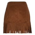 thumbnail image 7 of Womens Fringe Western Skirts Faux Suede High Waisted Tassel Skirts Club Country Concert Rodeo Outfits Rave Festival Brown, L, 7 of 7