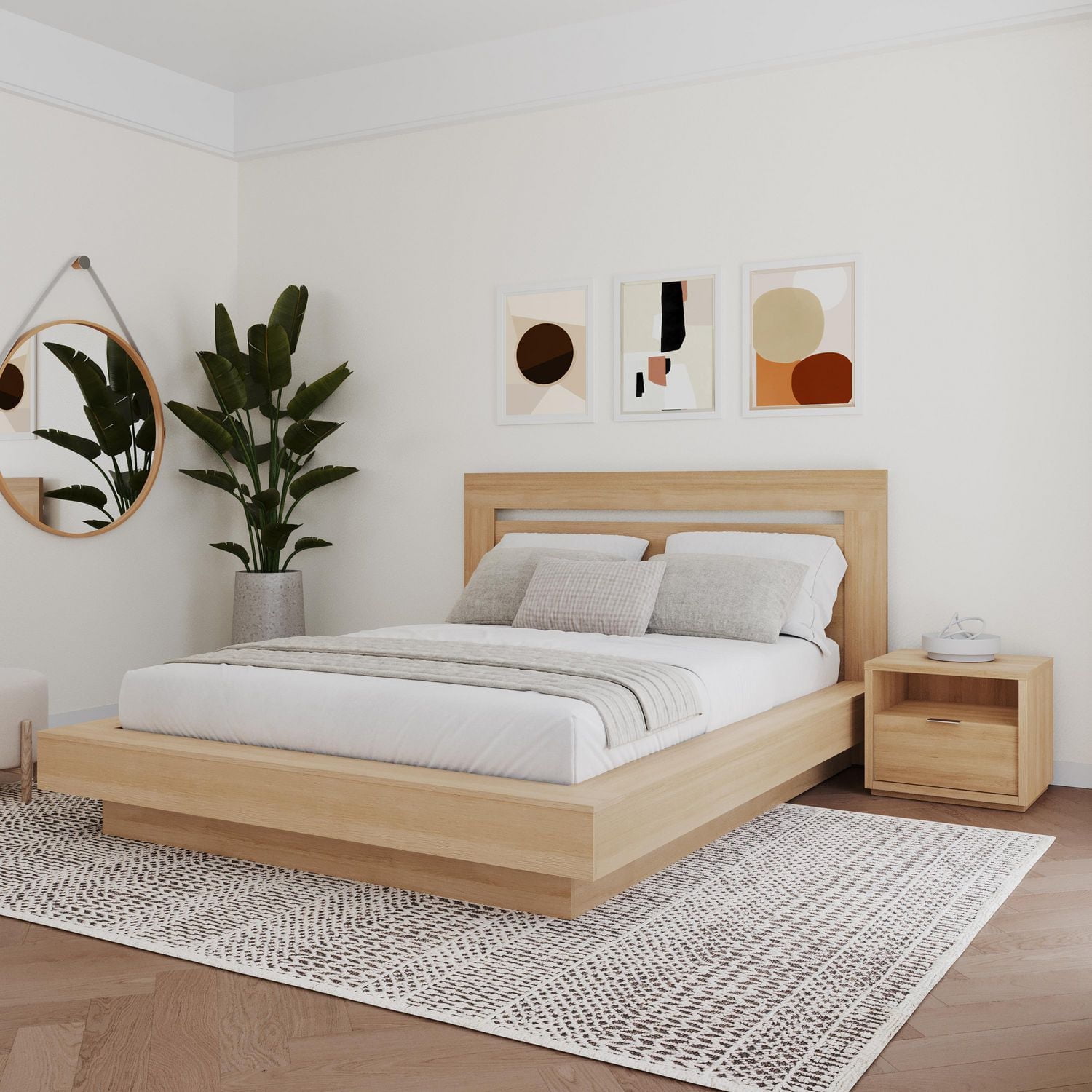 Stanley 3 Piece Bedroom Set with Headboard, Slatted Bedframe, 1 Nightstand