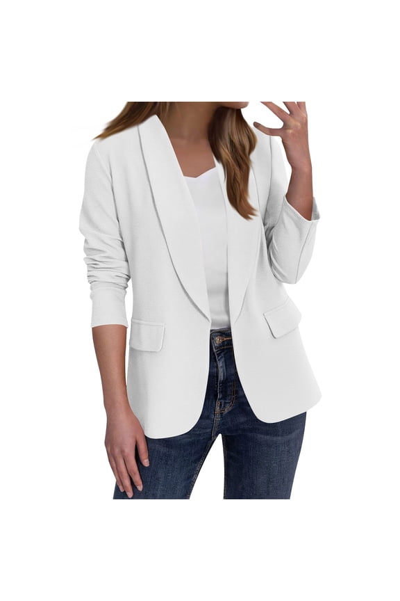 Womens Blazer Long Sleeve Lape Collar Business Work Blazers Open Front Casual Suit Jackets with Pockets(White,XL)