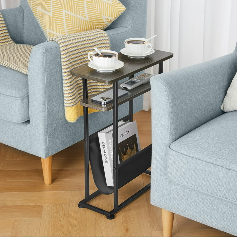 Narrow Small Side Table for Small Spaces Slim End Table with Magazine Rack 2 in 1 Narrow End Table Living Room Skinny Bedside Table Nightstand