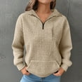 thumbnail image 2 of Htigea Womens Hoodies 1/4 Zip Pullover Sweatshirts Waffle Long Sleeve Tops with Pockets Khaki L, 2 of 9