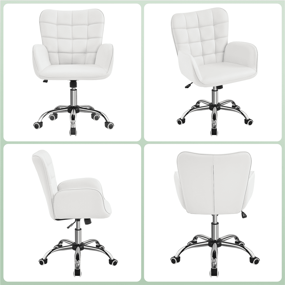 Alden Design Modern Faux Leather Desk Chair with Mid-Back Padded Armrests for Office, White
