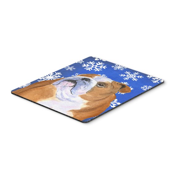 Carolines Treasures SS4629MP "Bulldog English Winter Snowflakes Holiday Mouse Pad Hot Pad or Trivet" Large multicolor