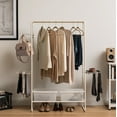thumbnail image 2 of IRIS USA Clothes Rack with 3 Metal Shelves, Freestanding Clothing Racks for Hanging Clothes, Easy to Assemble, Standing Metal Sturdy Garment and Accessories Rack, Small Space Storage Solution, White, 2 of 9