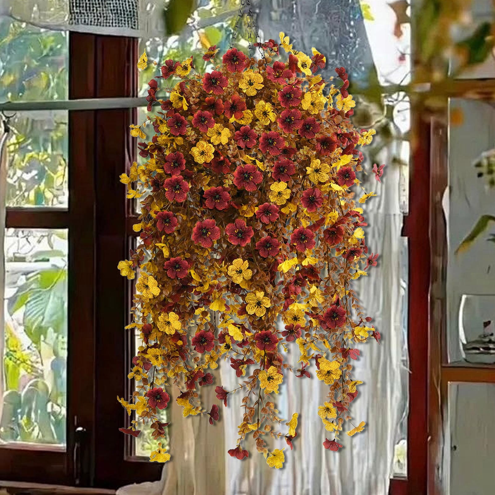 Fall Artificial Hanging Flower Outdoor,Fall Faux Violet Hanging Flower Vine,Autumn Cascading Flower Bush,Autumn UV Resistant Fake Violet Floral Trailing Spray,Realistic Fake Floral Plant for Outdoor