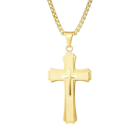 Men's Cross Necklace 316L Stainless Steel Large Heavy Cross Pendant for Men Polished Jewelry Rolo Chain with 22'' 24'' 26''
