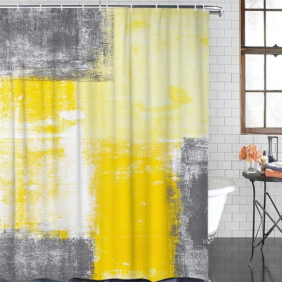 Rideau de Douche Dégradé Jaune Léger Or Gris Jaune Rideaux de Douche avec 12 Crochets Art Abstrait Jaune Imperméable Rideau de Bain pour Salle de Bain, Déco de Baignoire Jaune Moutarde Gris 72 X 72 Pouces