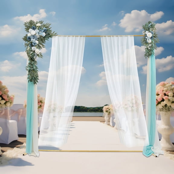 ToppiJoy 6.56*1.64*6.56ft Gold Wedding Arches Square Backdrop Stand Metal Balloon Arch Stand Kit with Cloth Cover for Birthday Party Banquets Decoration (Golden, White)