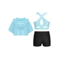 thumbnail image 2 of Haitryli Kids Girls Sports Dance Outfits Short Sleeve Crop Hoodie Tank Tops with Shorts 3 Piece Set B Light Blue 10, 2 of 5