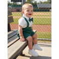 thumbnail image 4 of BemeyourBBs Newborn Baby Boys Summer Clothes Cotton Linen Baptism Day Gentleman Outfit Short Sleeve Bowtie Shirt Romper with Suspender Shorts Set, 4 of 9