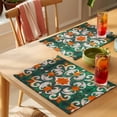 thumbnail image 4 of Green Burnt Orange Placemats Set of 4 Boho Ethnic Flower Abstract Place Mats Indoor Wipeable Table Mats Washable Cloth Dining Table Placemats for Kitchen Holiday Party Home Decor 13x19 Inch, 4 of 9