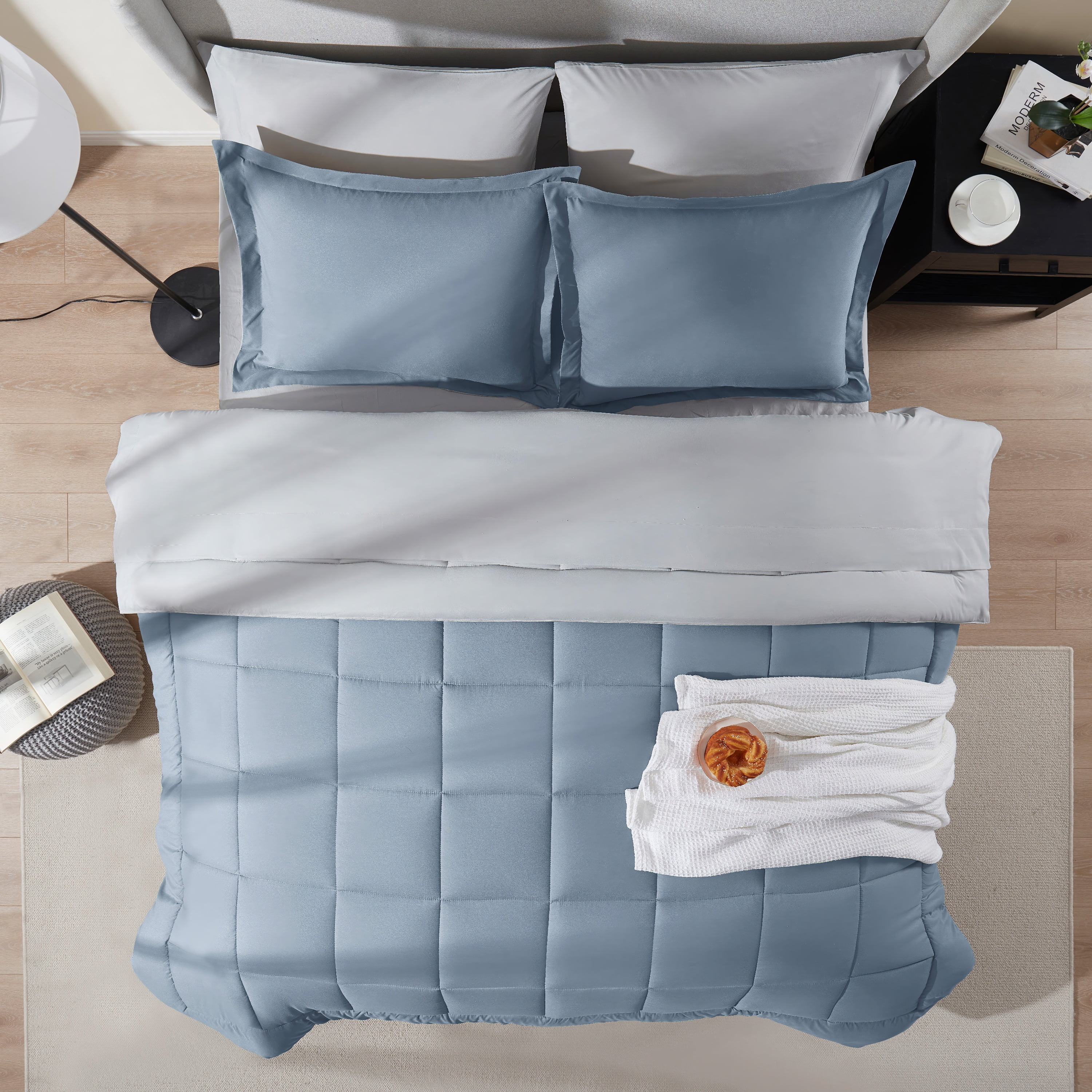 LammaLoe California King Comforter Set, With Sheets, Reversible Bed In A Bag 7 Piece, Bedding Set, Stone Blue