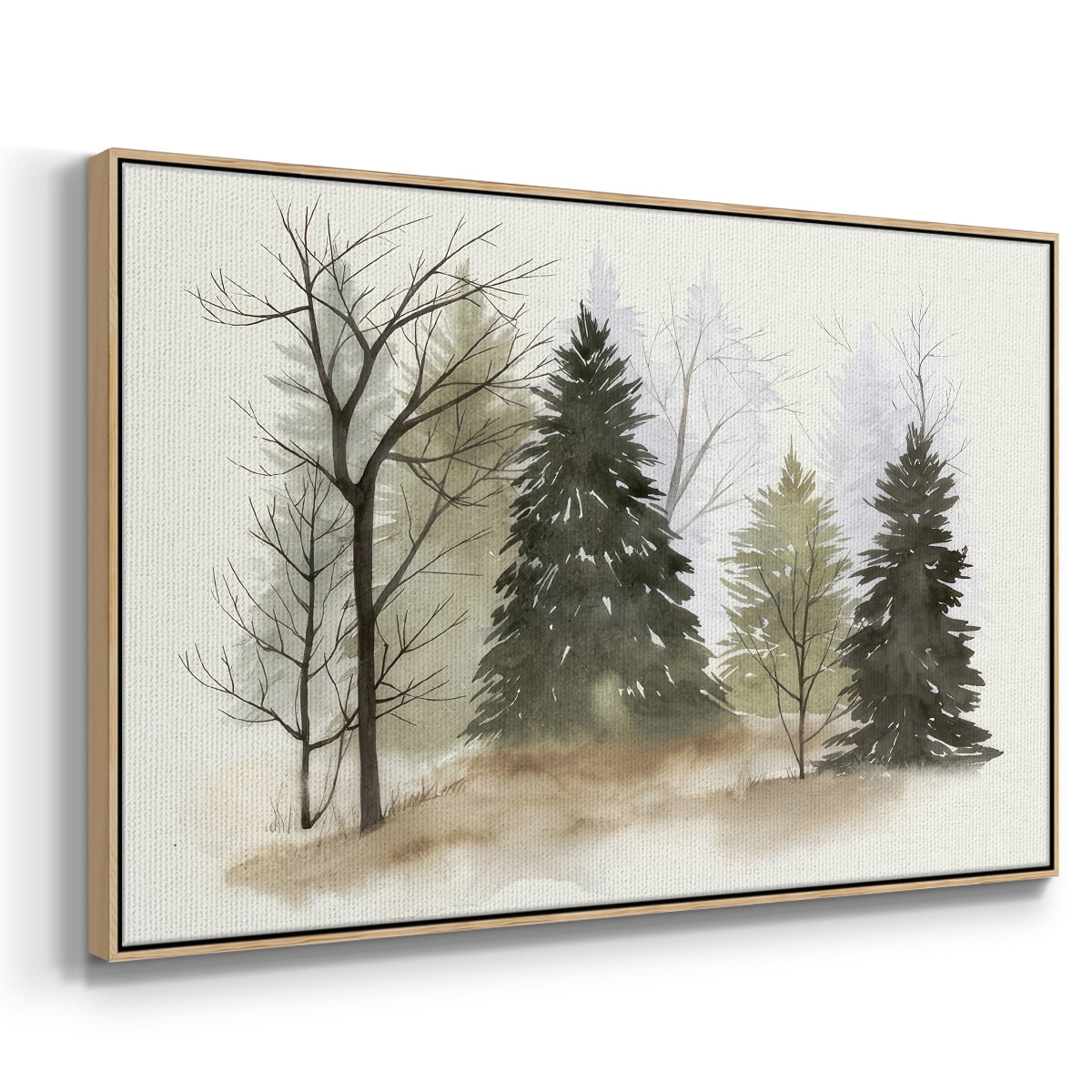 In the Mist II - Framed Gallery Wrapped Holiday Canvas - 25 x 37 - Natural Wood Frame