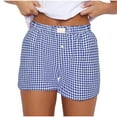 thumbnail image 2 of CALAFEBILA Cotton Bermuda Shorts for Women Plus Size Plaid Elastic Waist Casual Women Shorts with Pockets, 2 of 5