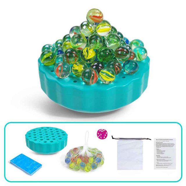 Feltree Glass Bead Stacking Swinging Puzzle Game, Multiplayer Interactive Board Game for Family and Kids, Portable Balance Skill Test with 60 Beads, Cards and Dice for Party Travel