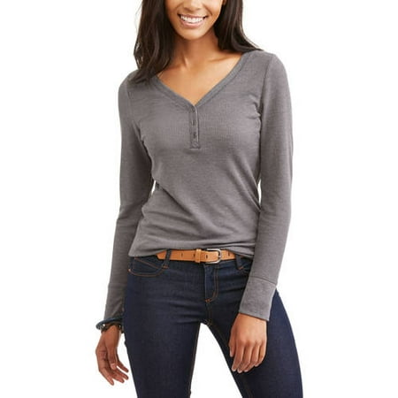 Faded Glory Women's Long Sleeve Thermal Henley T-Shirt