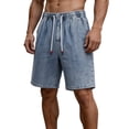 thumbnail image 2 of Nmnitkp Jean Shorts Men's Elastic Waist Denim Shorts Drawstring Relaxed Straight Leg Summer Casual Jean Shorts Light Blue,L, 2 of 7