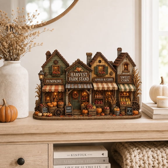 Wooden Block Harvest Farm Stand Wood Tabletop Display for Thanksgiving Fall Decor