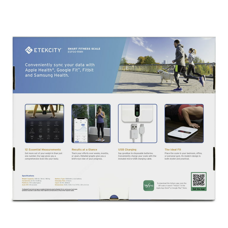 Etekcity Smart Body Weight Scale with Wireless Technology, White, 400lb  Capacity 