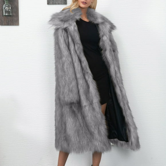 Womens Warm Fuzzy Long Coat Jacket Winter Lapel Cardigan Thicken Outerwear Jackets Grey 3XL