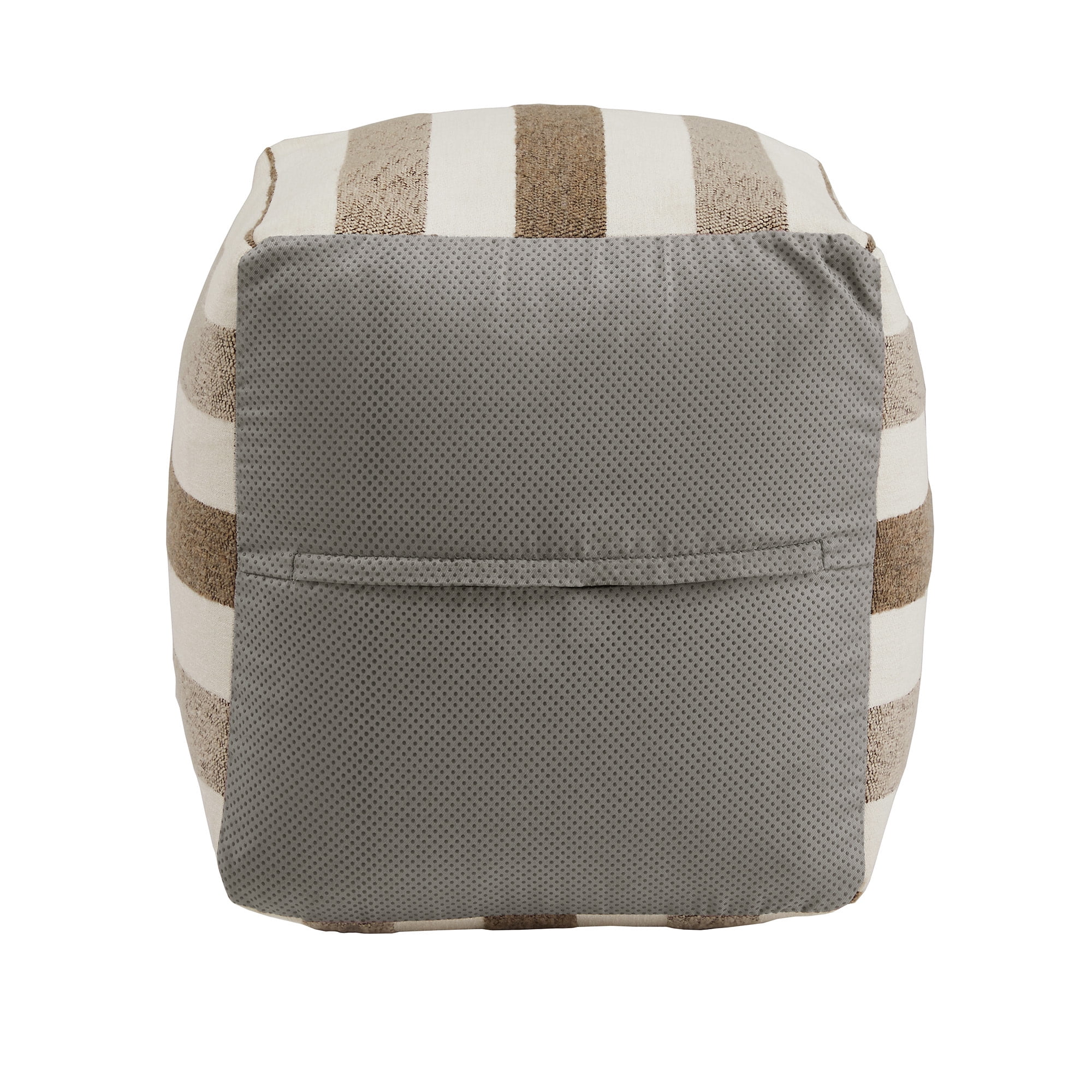 Weston Home Dinant Upholstered Square Pouf Ottoman, Brown Tone Stripe Pattern Fabric
