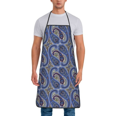 

Adjustable Bib Apron - Blue Flower Paisley Waterdrop Resistant Cooking Apron Kitchen Aprons for Men Women