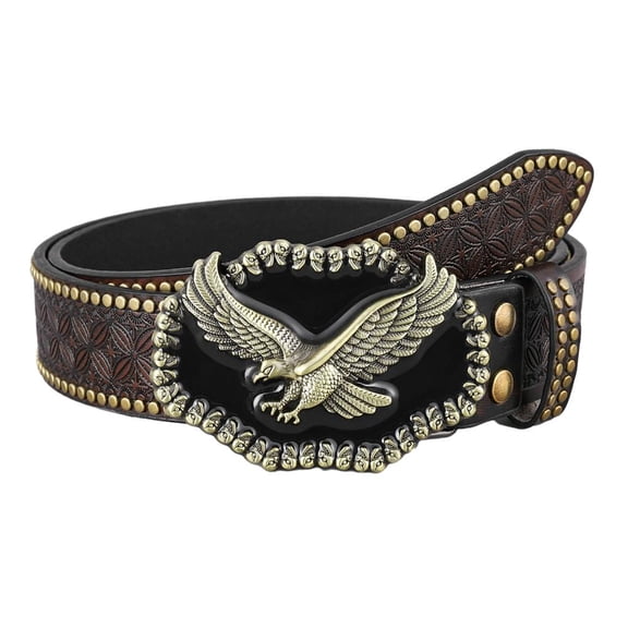 YIGSECU Western Cowboy PU Leathers Belt Men Waist Strap Vintage Engraved Belt for Jeans