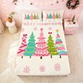 thumbnail image 4 of Erosebridal Cartoon Christmas Tree Bed Sheets, Winter Snowflake Full Size Sheets, Cream Pink, Pink Reversible, 4pcs, 1 Flat Sheet, 1 Fitted Sheet and 2 Pillowcases, 4 of 6