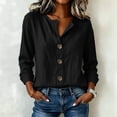 thumbnail image 2 of Women V Neck Button Down Blouse, Roll-Up Long Sleeve Linen Tops Daily Casual Dressy Shirt, 2 of 7
