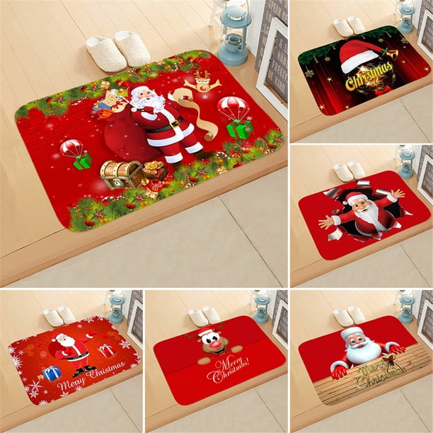 Fiudx Felpudo Navideño con Diseño de Papá Noel y Reno, Decoración Festiva para El Hogar, Absorbente, Antideslizante, Cómodo, Multiusos, 40 X 60 Cm