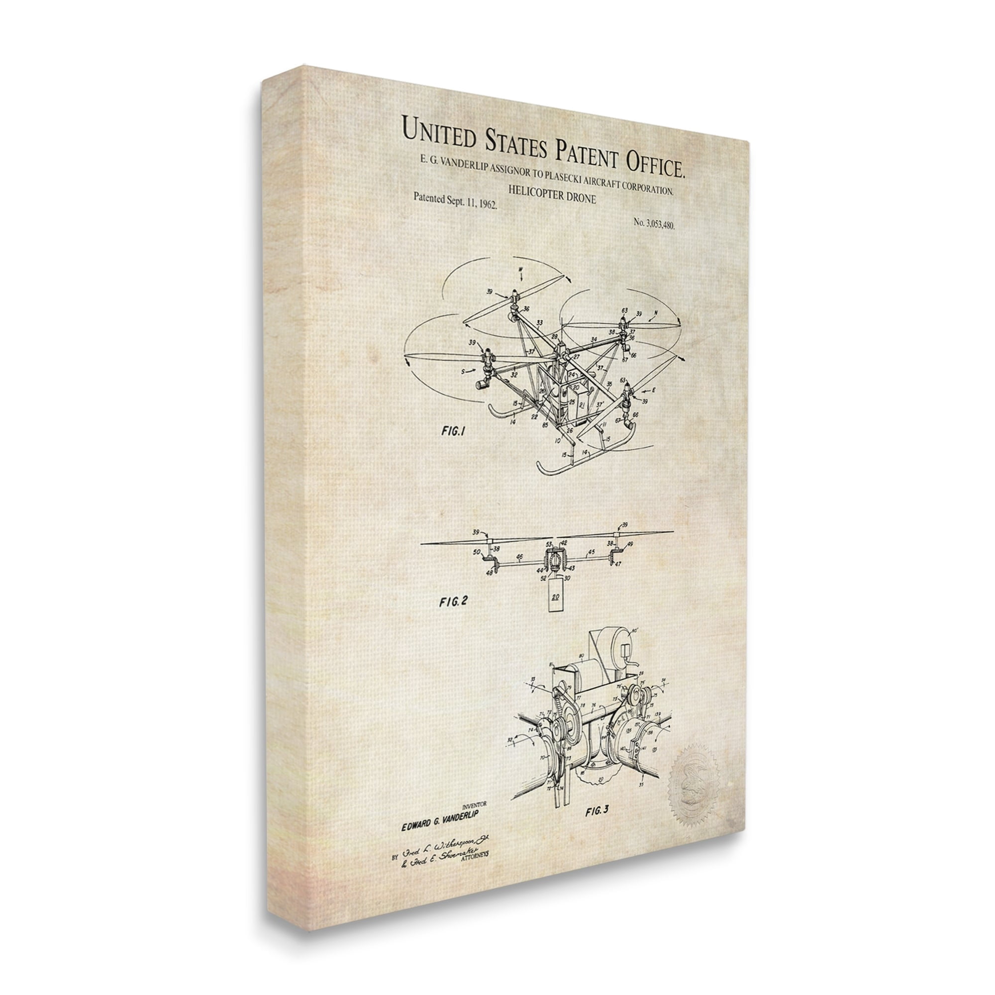 Stupell Industries Helicopter Aircraft Engine Blueprint Diagram Patent Text Canvas Wall Art, 16 x 20, Design by Karl Hronek