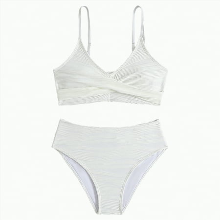 Gubotare Cute Swimsuits for Girls Girls Swimsuit Bikini Set 2 Piece Girl Bathing Suits Color Block Cutout SwimwearSize 13-14 (White 13-14 Years)