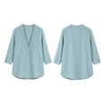 thumbnail image 5 of ClodeEU Women's Linen Blend V Neck 3/4 Sleeve Tunic Blouse,Casual Loose Henley Shirt Top Blue,Women's Plus S, 5 of 5