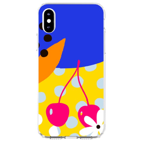 DistinctInk Clear Shockproof Hybrid Case for iPhone XS Max (6.5" Screen) - TPU Bumper, Acrylic Back, Tempered Glass Screen Protector - Summer Vibes Bold Flower Chery Pink Yellow