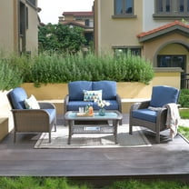 XIZZI 4-Piece Rattan Outdoor Conversation Set Loveseat Sofa with Cushions,Blue