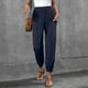 thumbnail image 4 of Pantalones palazzo de lino con cintura elástica, pierna ancha y bolsillos para mujer, 4 of 6