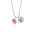 thumbnail image 2 of Delight Jewelry Silvertone Hot Pink Hibiscus Flower Silvertone Script Initial Disc - E - Charm Necklace, 20"+3", 2 of 4